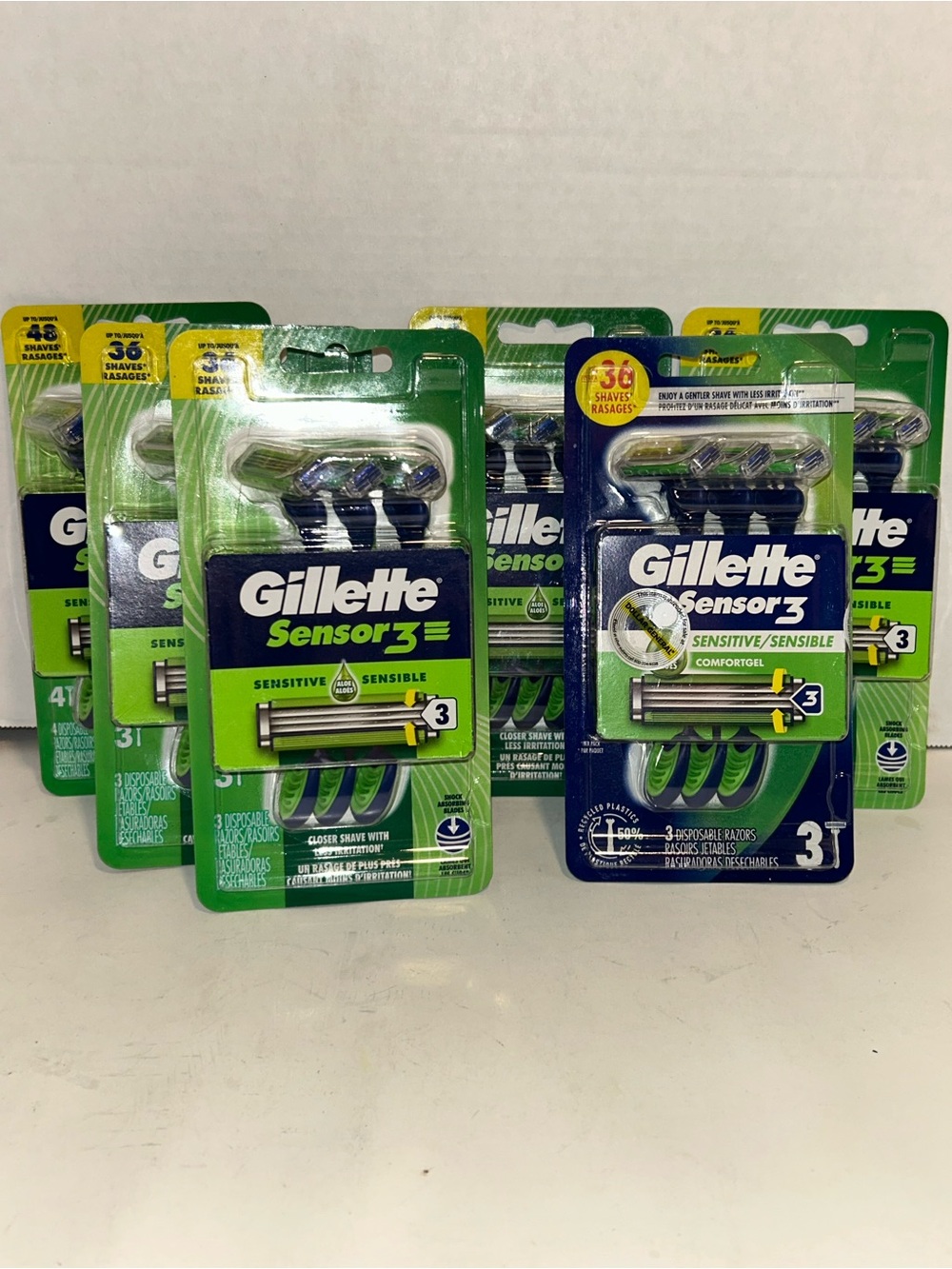 Gillette Sensor3 Sensitive 3-Blade Disposable Razors — Bundle of 6 New